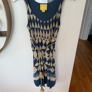Maeve Blue and Cream Patterned Midi Dress